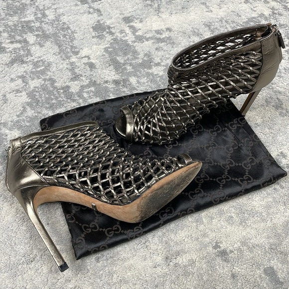 Gucci Eline Caged Bronze Metallic Booties Open Toe Sz 38.5 - Picture 13 of 16